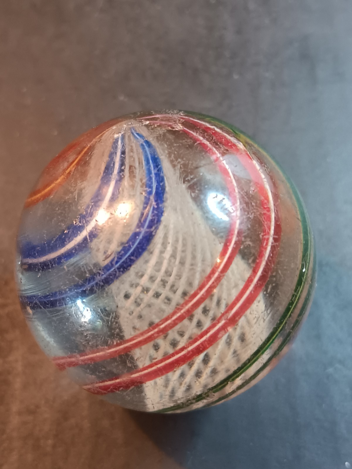 Handmade swirl Latticinio core Marble Vintage german Red Blue Green 1.84 inch