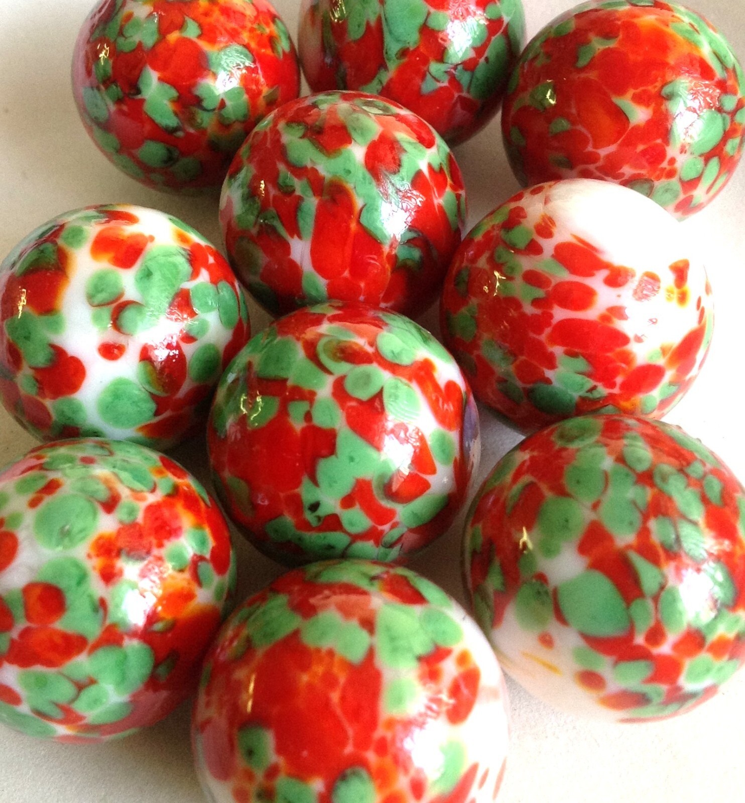 Glass Marbles Game Shooters 1″ – 10 pcs Clear w/white, green, and red spots