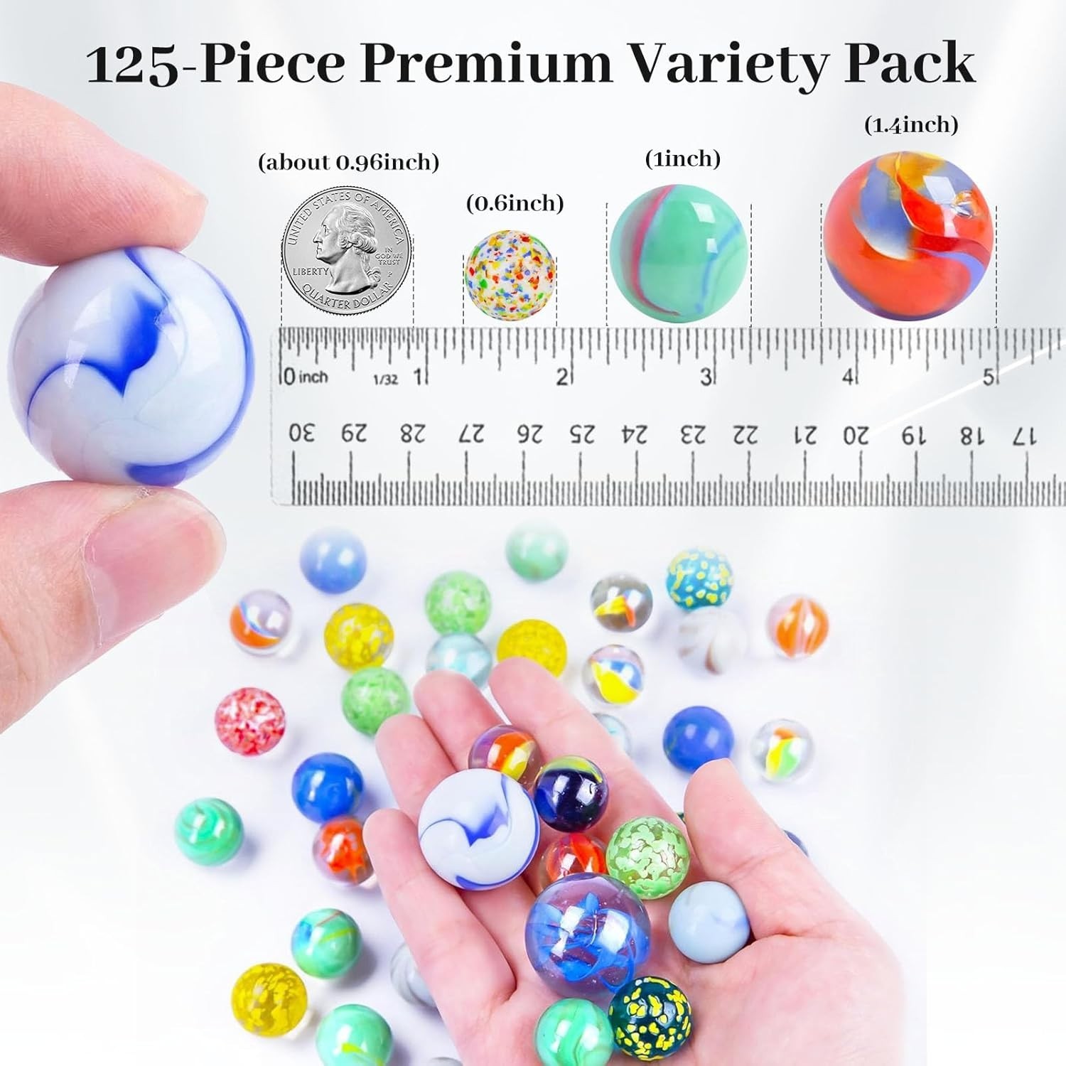 125PCS Glass Marbles Bulk, Assorted Sizes Colorful Marbles – Great Gift Option f