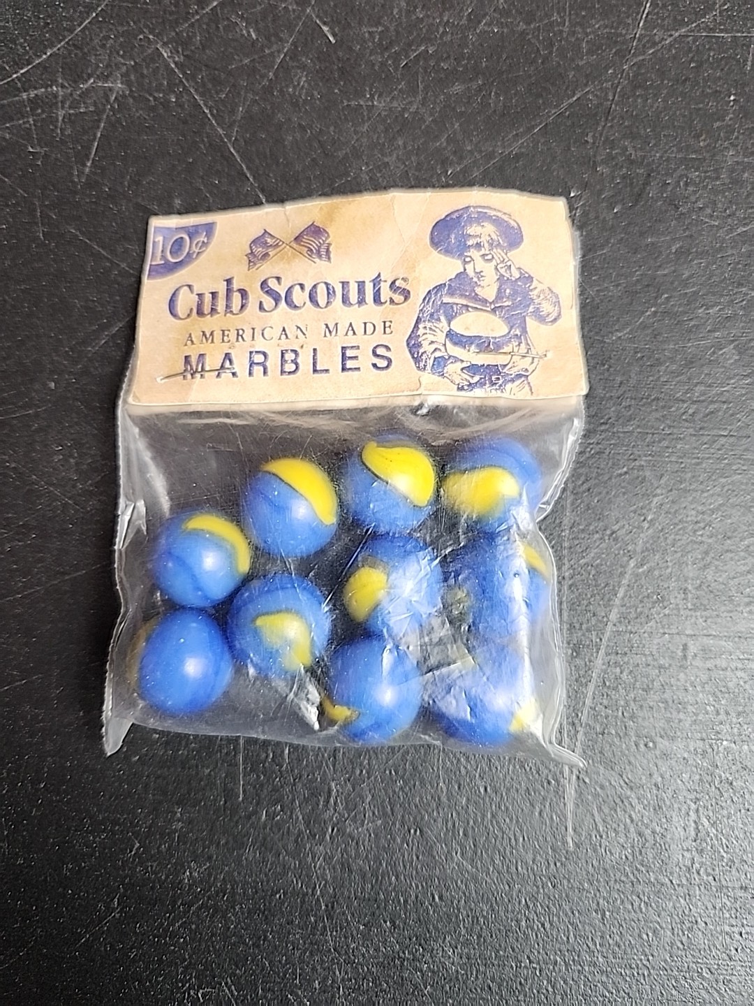 Vintage Cub Scout Glass Marbles (10) Made In The USA