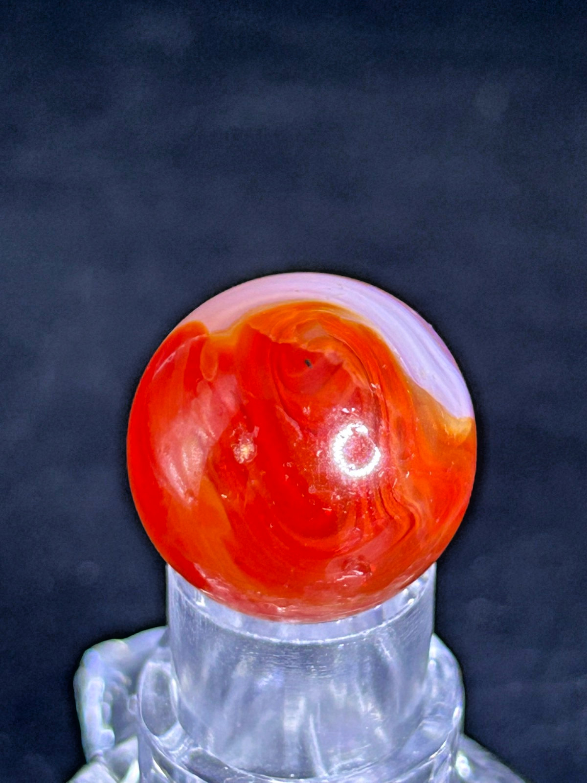 Vintage Akro Agate Onyx Marble, Red-Orange/White, Drizzle, UV+, .76″, NM+, #AP21