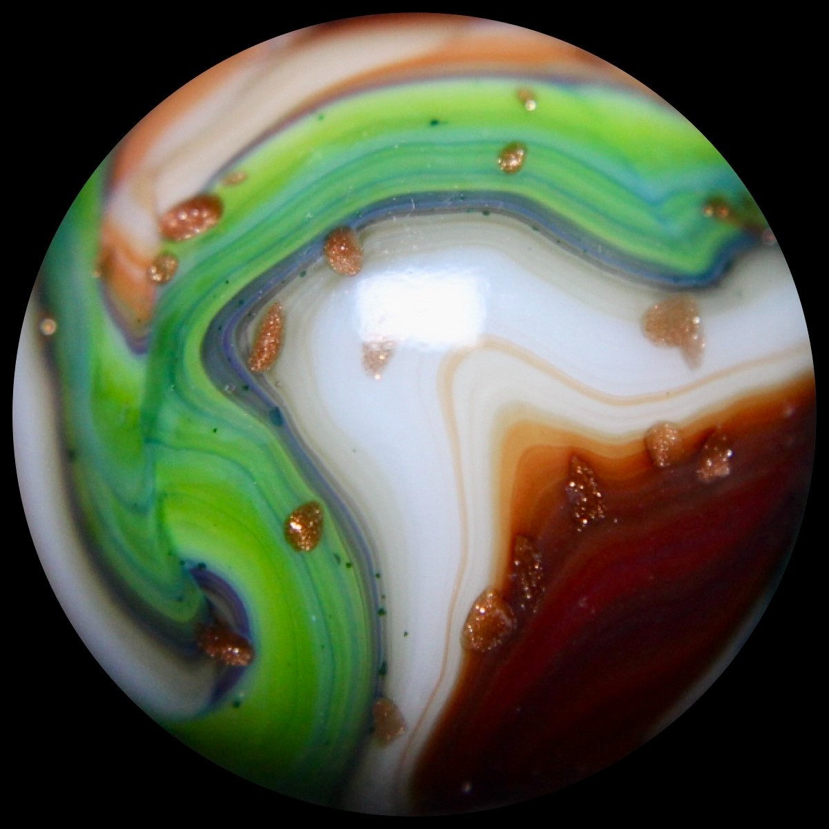 DAS Memorial Day 2018 Marble: Tangerine & Green w/Gold Lutz Nuggets 0.748″