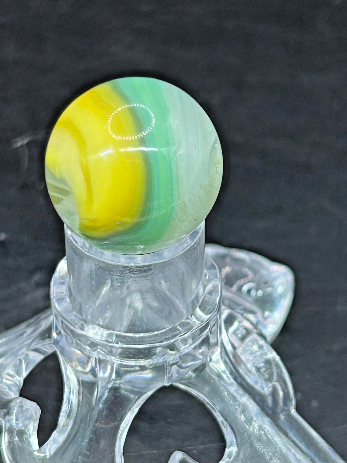 Vintage Akro Agate Hybrid Popeye Corkscrew UV .73″ NM+ Orange Yellow Aqua A4