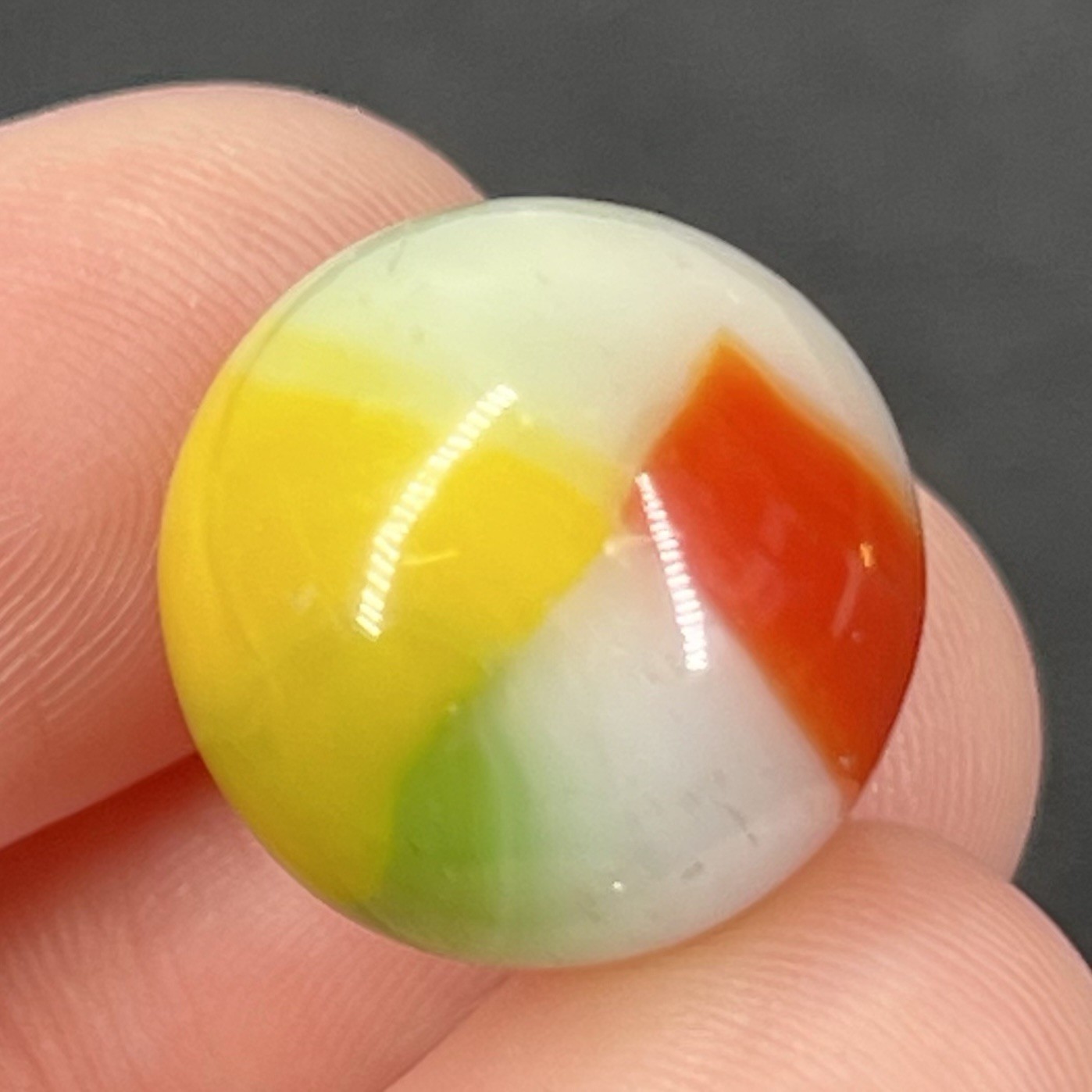 VTG Glass Marble Christensen Akro Peltier Vitro .6” Orange Yellow Green