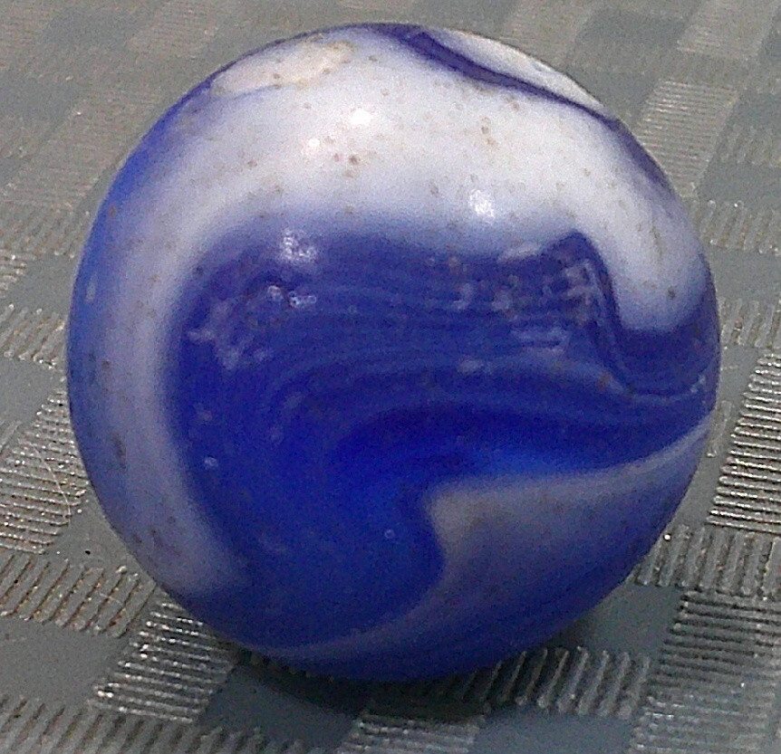 Vintage 1940s Blue White Agate Marble Banger Shooter Boulder Bonker Masher