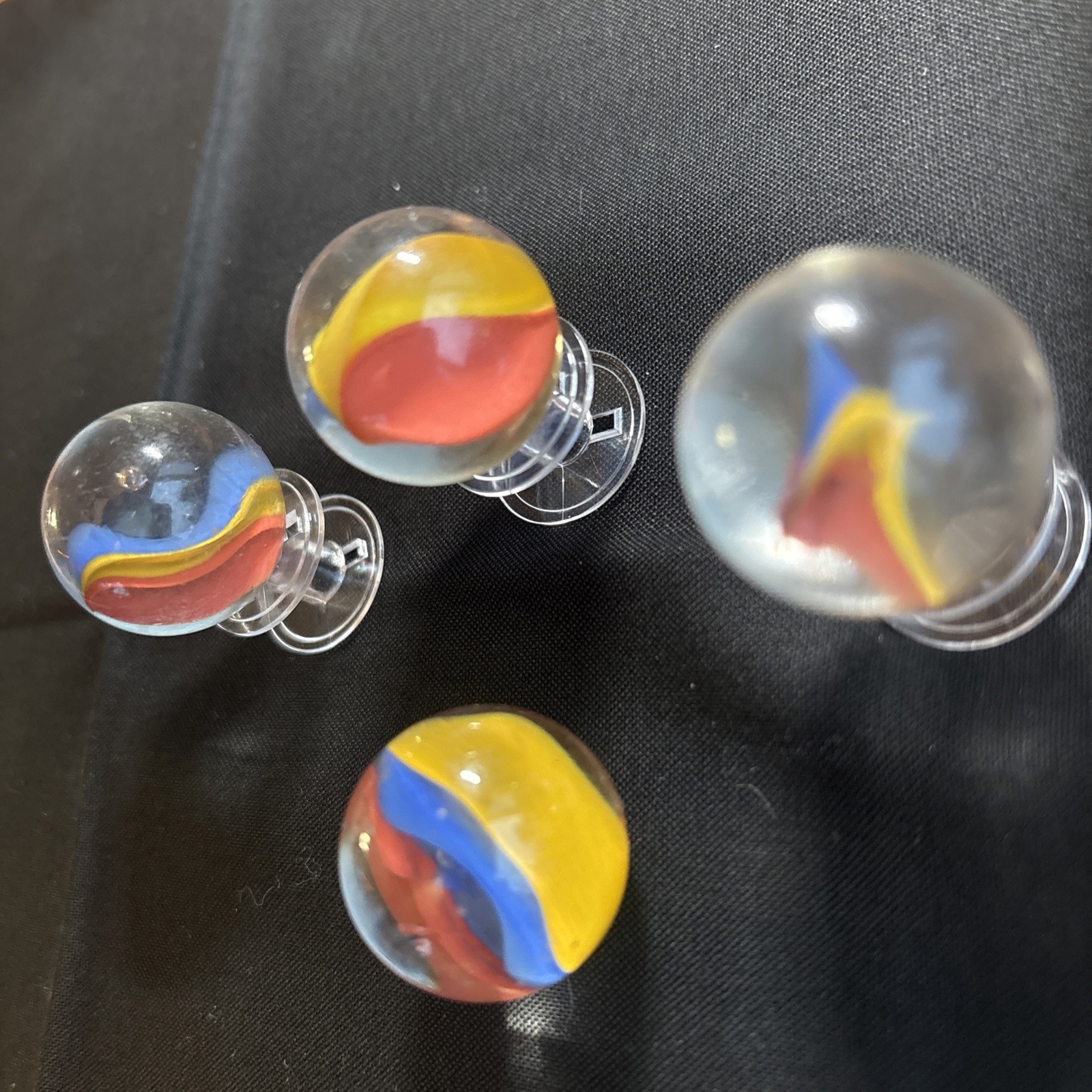 VTG 4 Large 1 ” Cats Eye Shooter Marble Aqua With Red Yellow Blue Tri Color