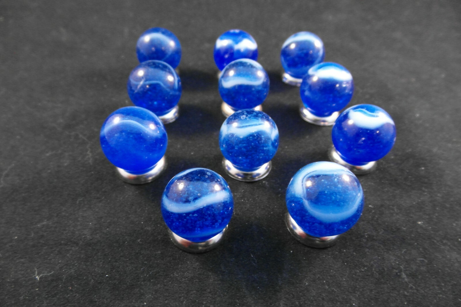 Vintage Medium Blue Clear with White Swirl – Lot of 11 Marbles (L-024)