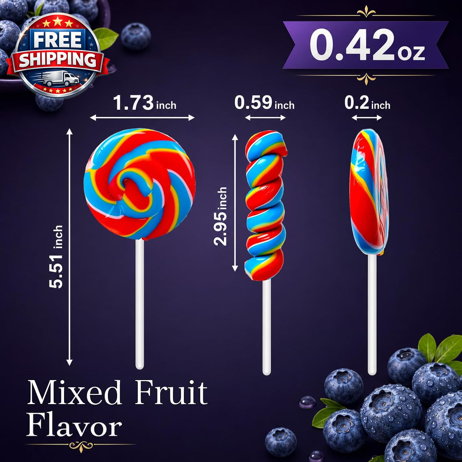32 Pack Red White and Blue Swirl & Twisty Lollipops Suckers Bulk (16 Swirls + 16