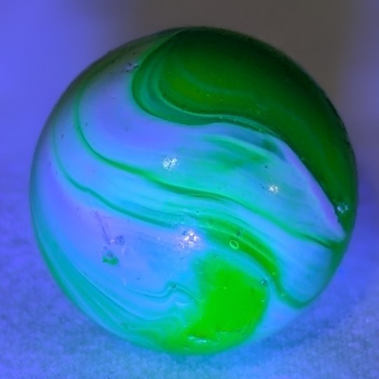 Antique German Handmade Uranium Glass Slag Marble Shooter 7/8” .88” UV Glow
