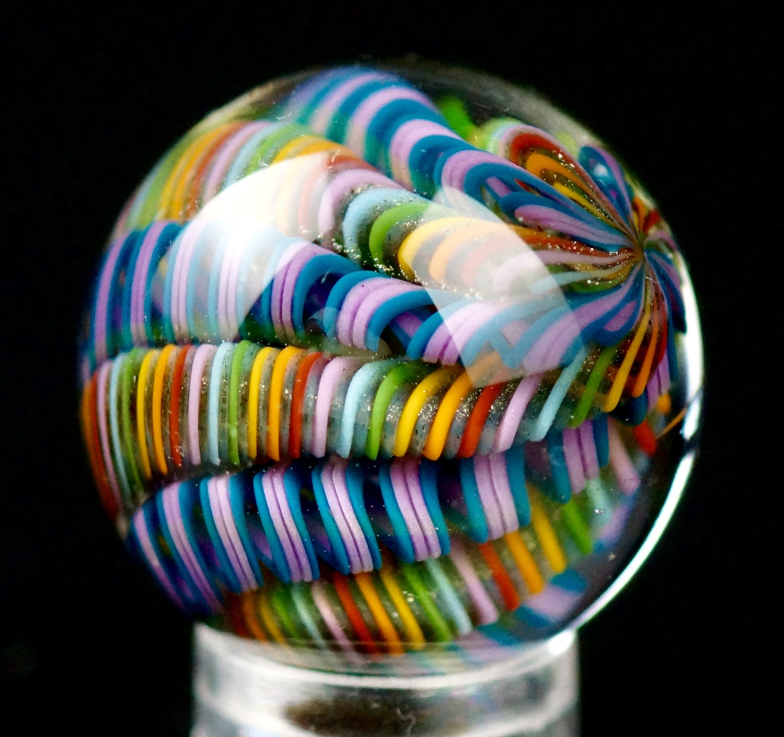 Bryan Trillas Glass Marble/Filigree Cane/UV/Purple & Pink Rainbow/0.8-0.9 inch