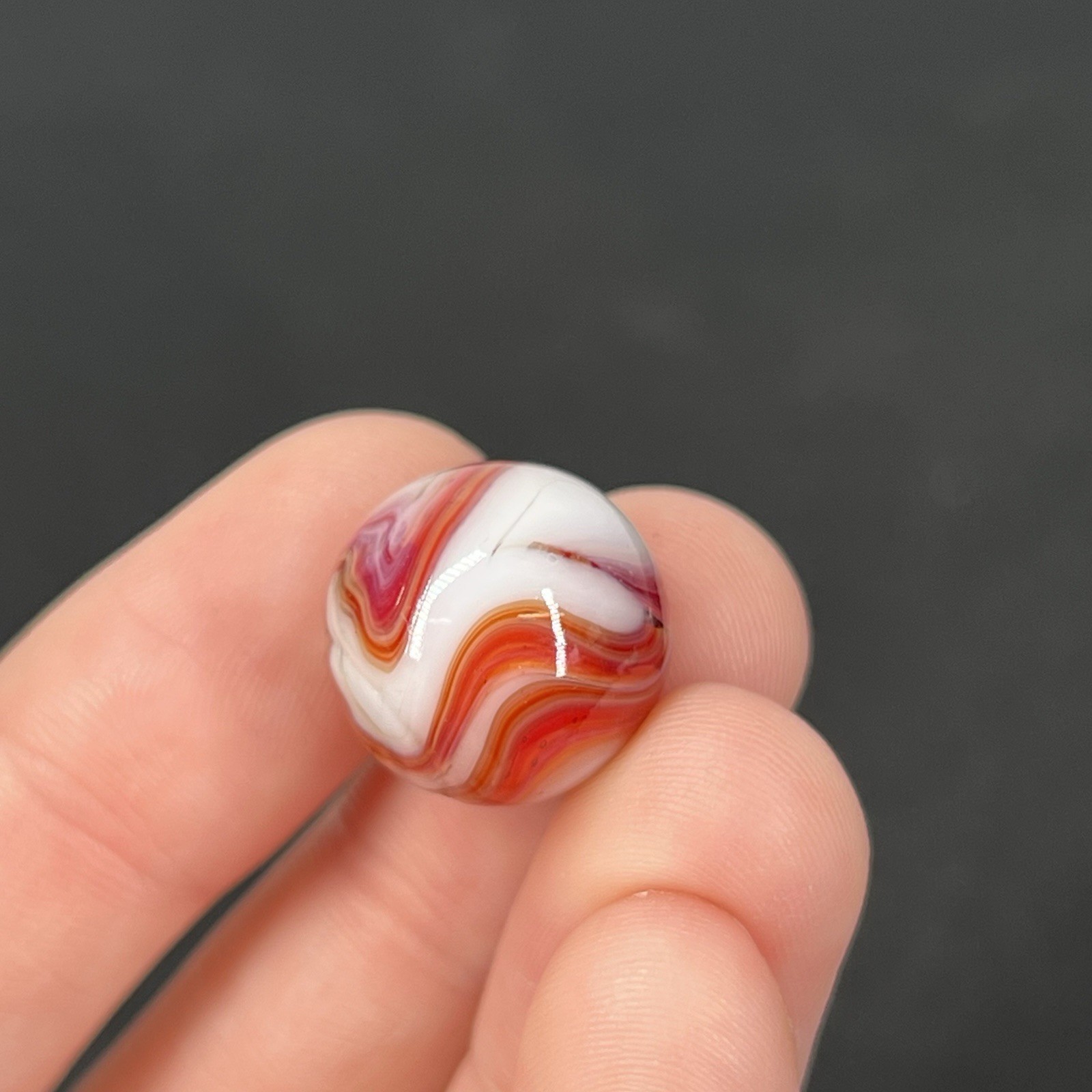 Old Glass Marble Christensen Akro Peltier Vitro .6” Groovy Orange White
