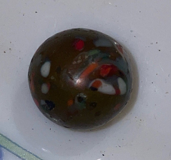 Antique German Handmade End of Day Glass Marble – Multicolored Frit Pontil