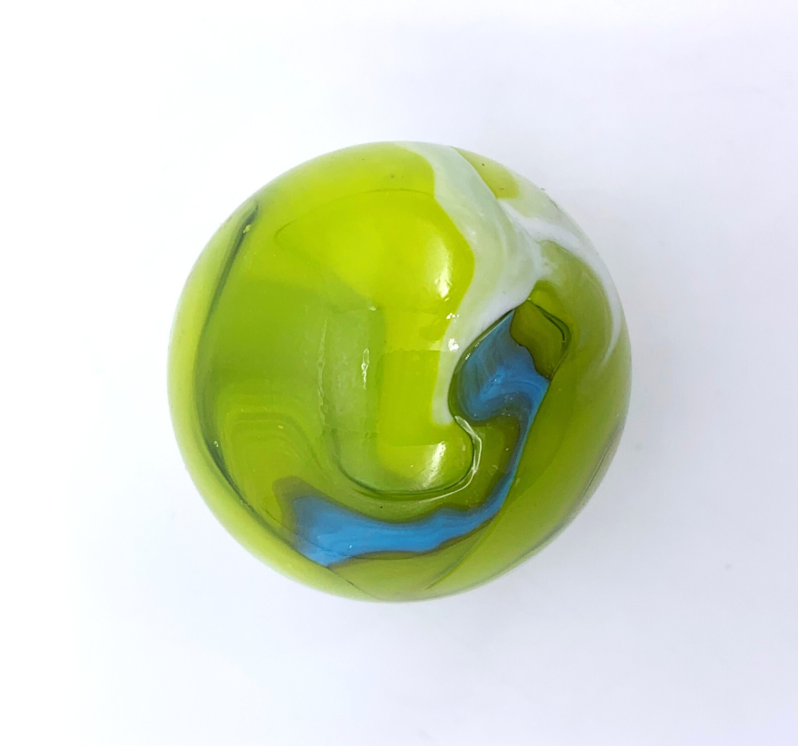 Pk of 5 – 25mm Mermaid Glass Mega Marble Shooters Vacor Lime Green w Turquoise