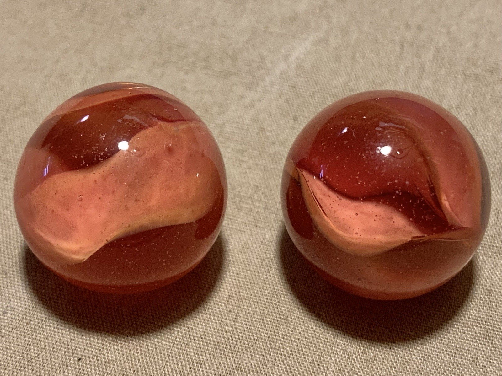 7 Vtg VITRO Marble King Red Peach Orange 4 Vein Cats Eye Glass Shooter Job Lot