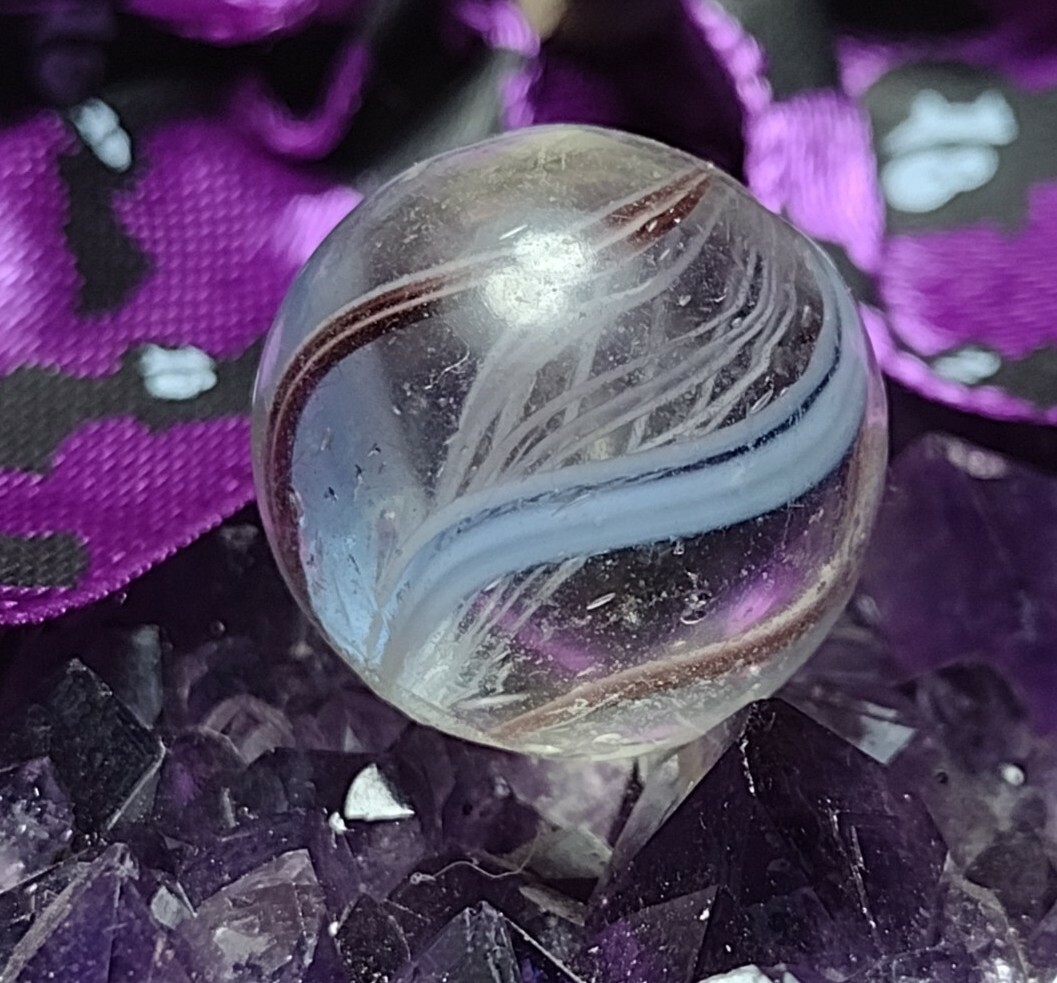 CHARMING PURPLE 💎 White LATTICINIO Net SWIRL Play GERMAN Glass Marbles .67″