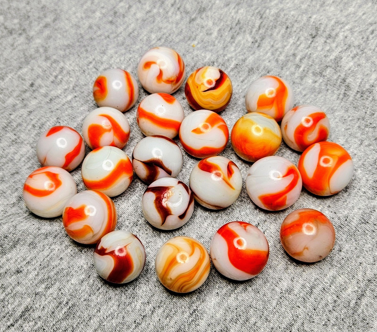 West Virginia RED & ORANGE Swirl Marbles ALLEY RAVENSWOOD CAC HEATON Vintage Lot