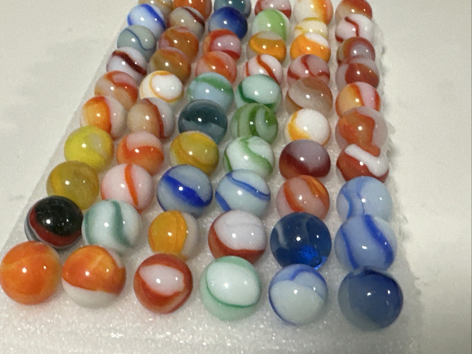 419 Mixed Lot Of 60 Vintage Peltier Rainbo Marbles!