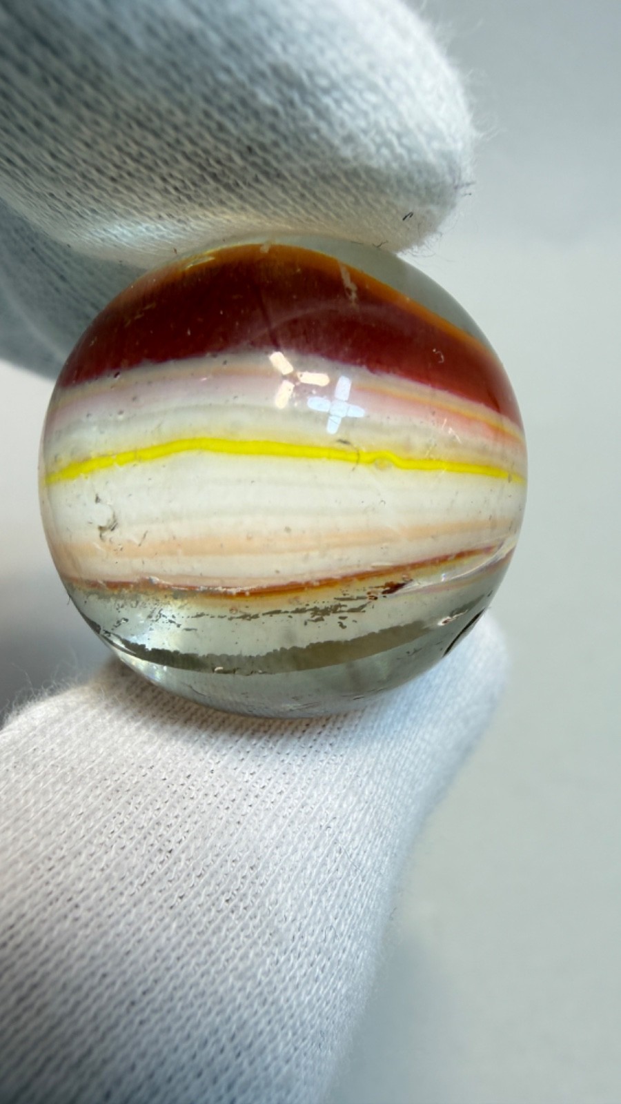 1950-60′ Big Vintage European Sparkler Glass Marble Cat’s Eye Naked Spring 1”