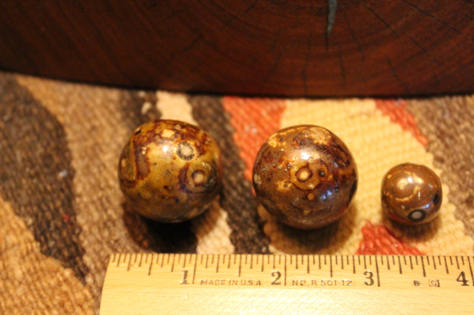 3 Very Old German Brown Bennington Clay Salt Glazed Marbles size 30mm and 18mm