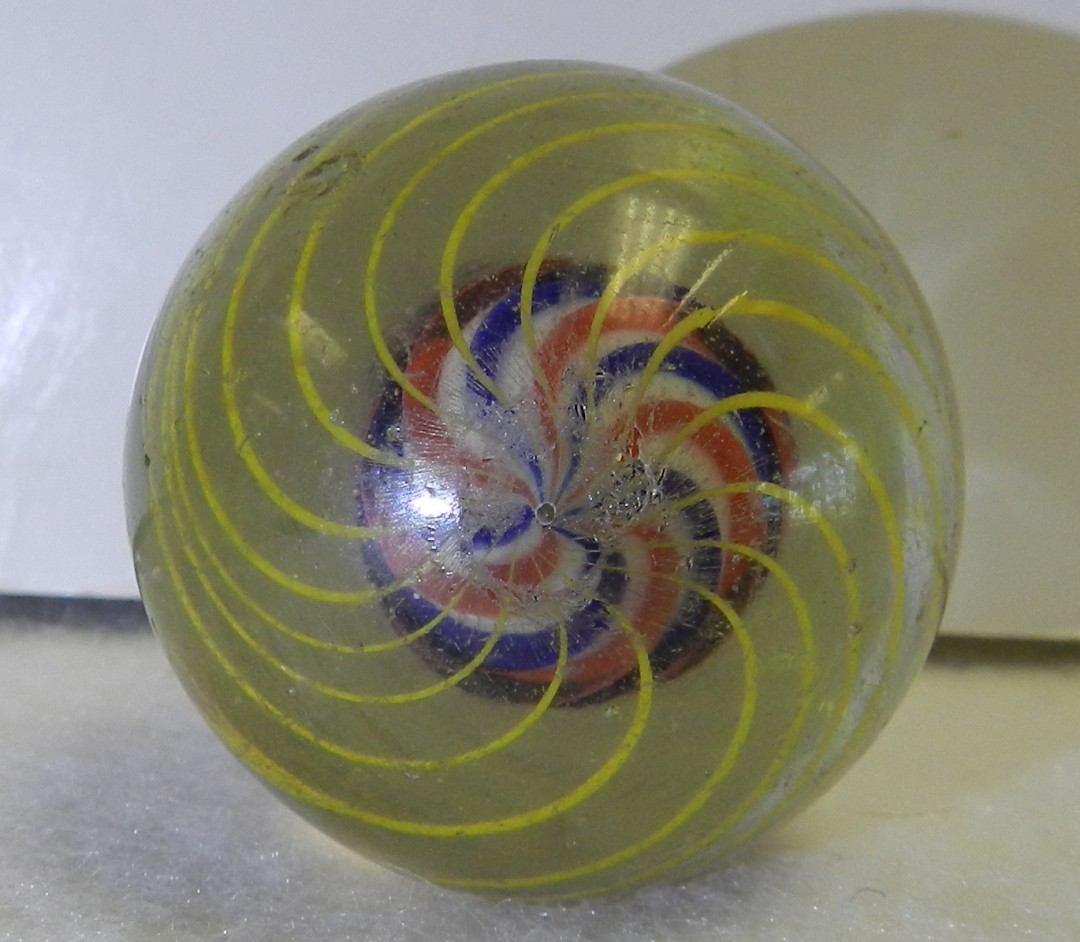 #20718m Large 1.42 In Vintage German Handmade Caged Solid Core Swirl Marble