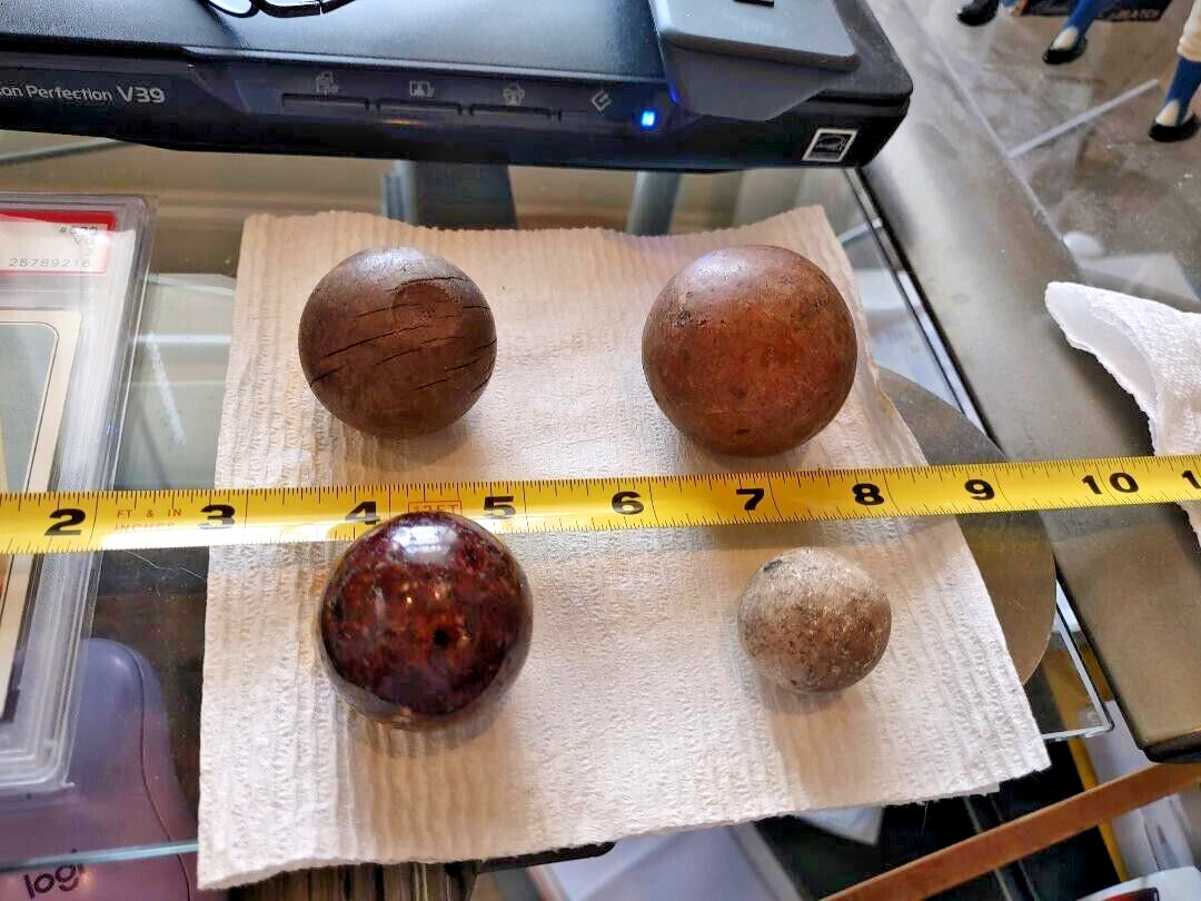 (4) 1890’s Shooting Marbles Bennington Clay Wooden