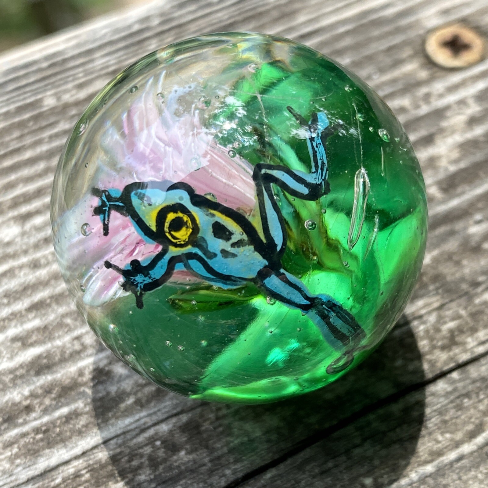 Handmade Glass Marble Healthy Frog Pond Sara Sally LaGrand