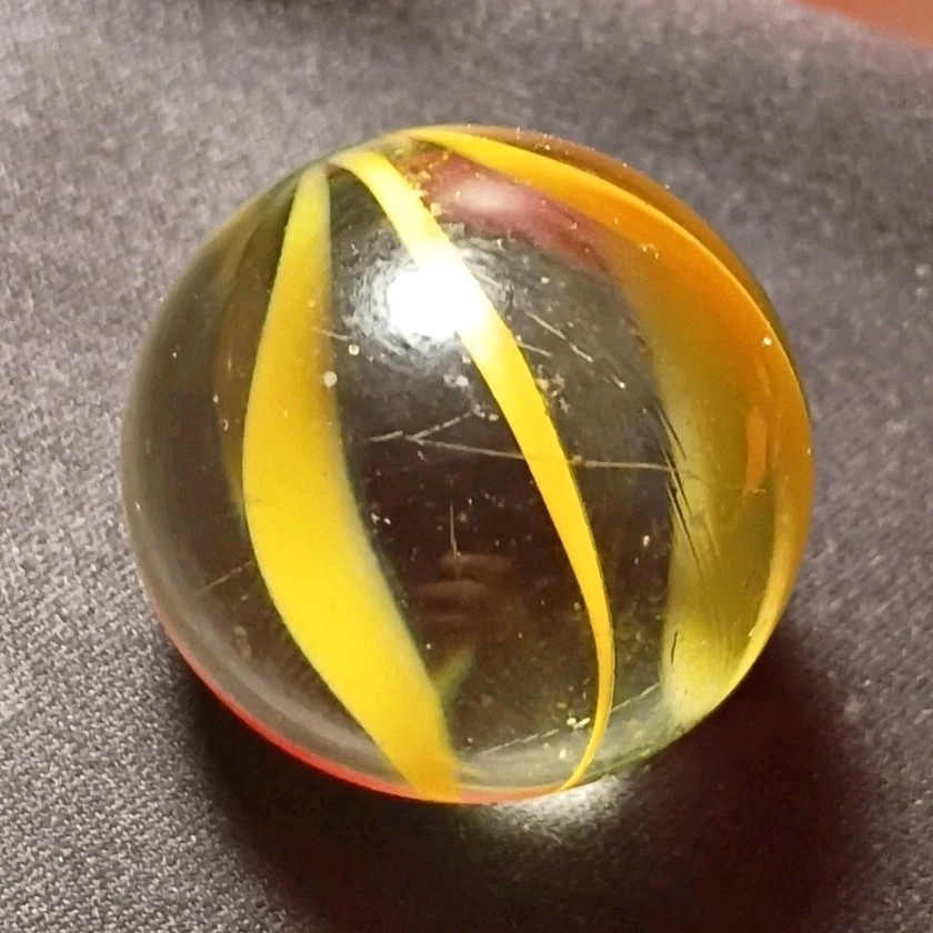 Single Machine Made Clear Glass Swirl Toy Marble, Yellow Swirl, Ages 4+