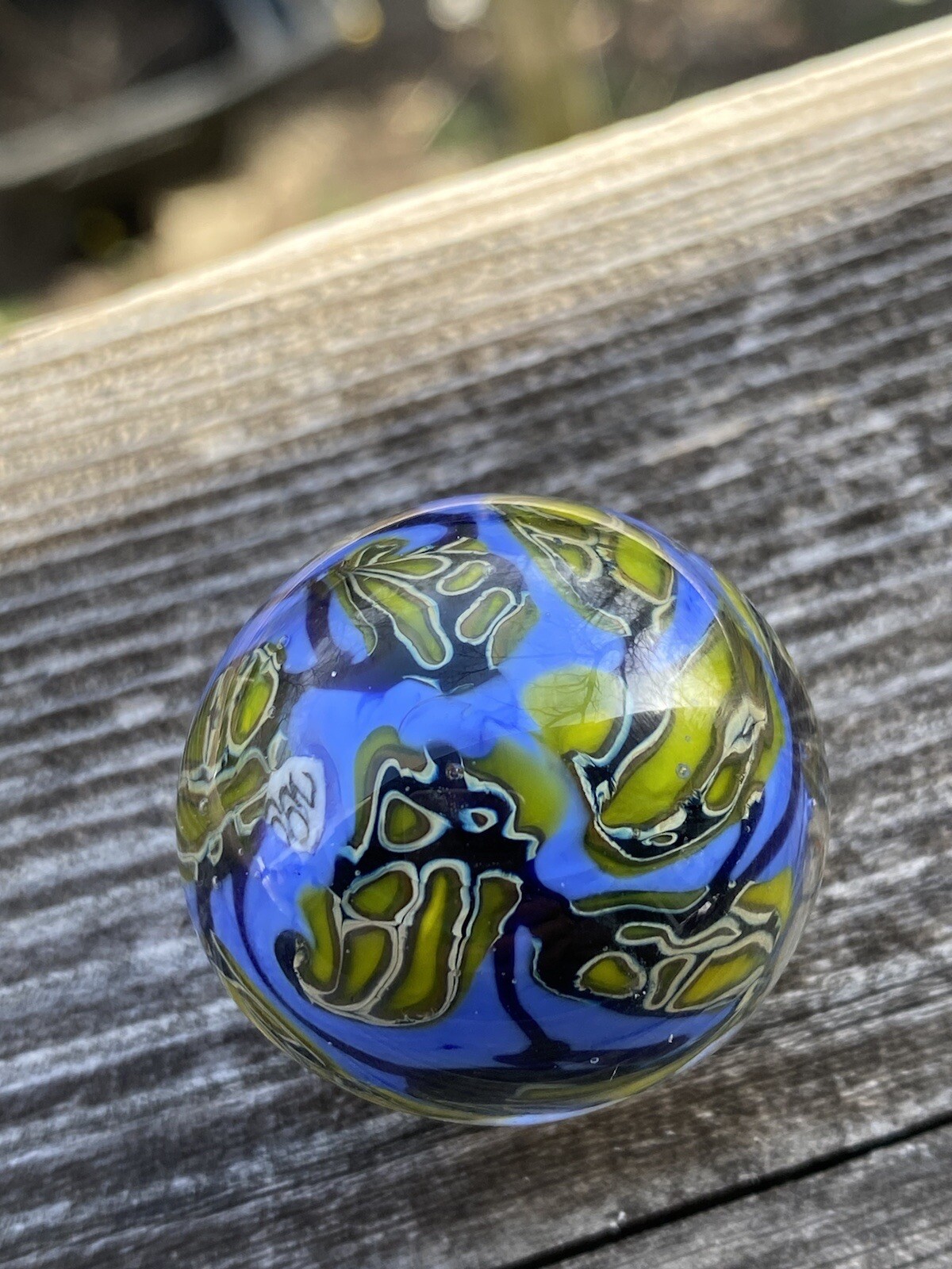 handmade glass marble Blue Lady Hand Painted Enamel And Stringer Signed