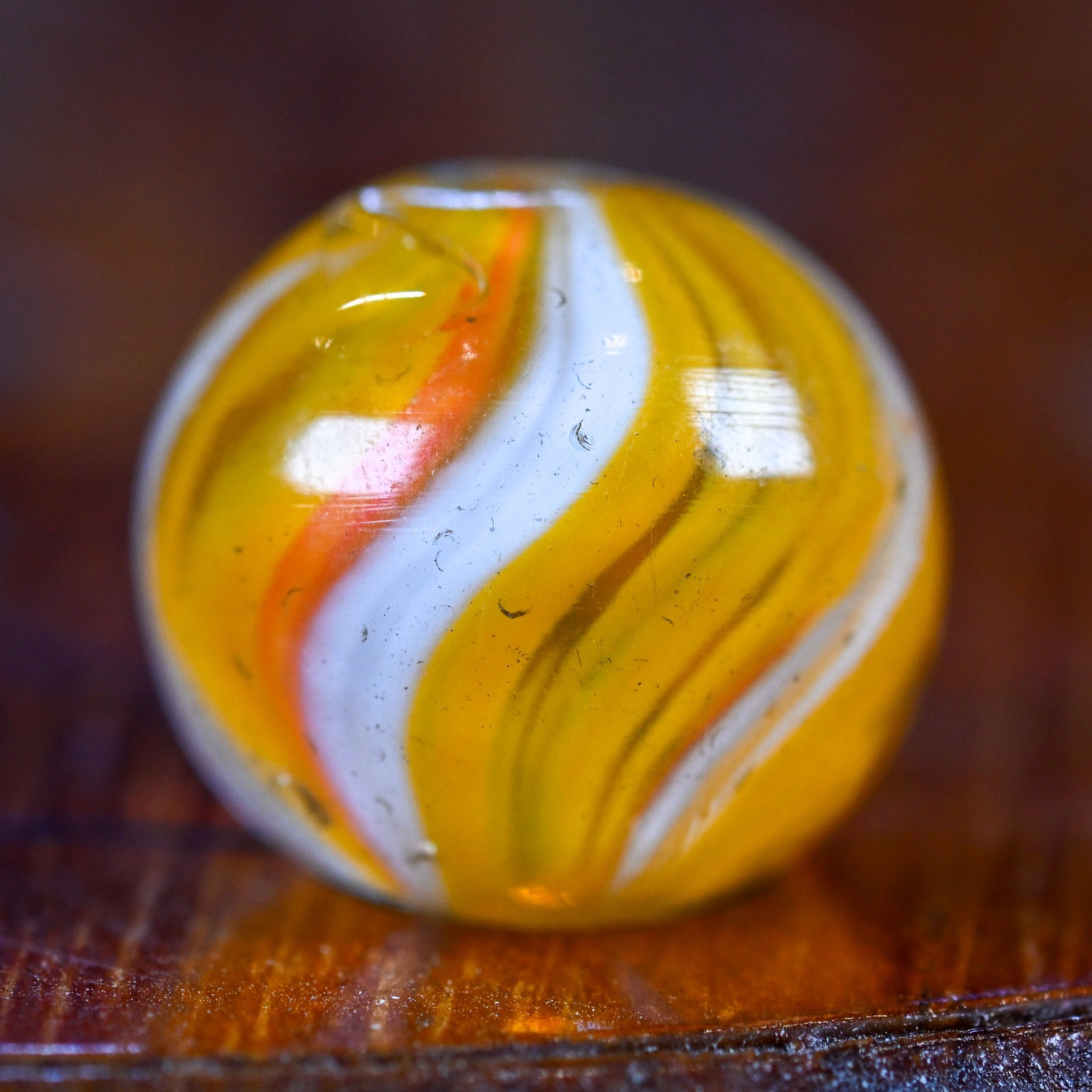Orange Onionskin Marble, Handmade 0.57 in, Near Mint-, 1860-1920 Germany, S1632