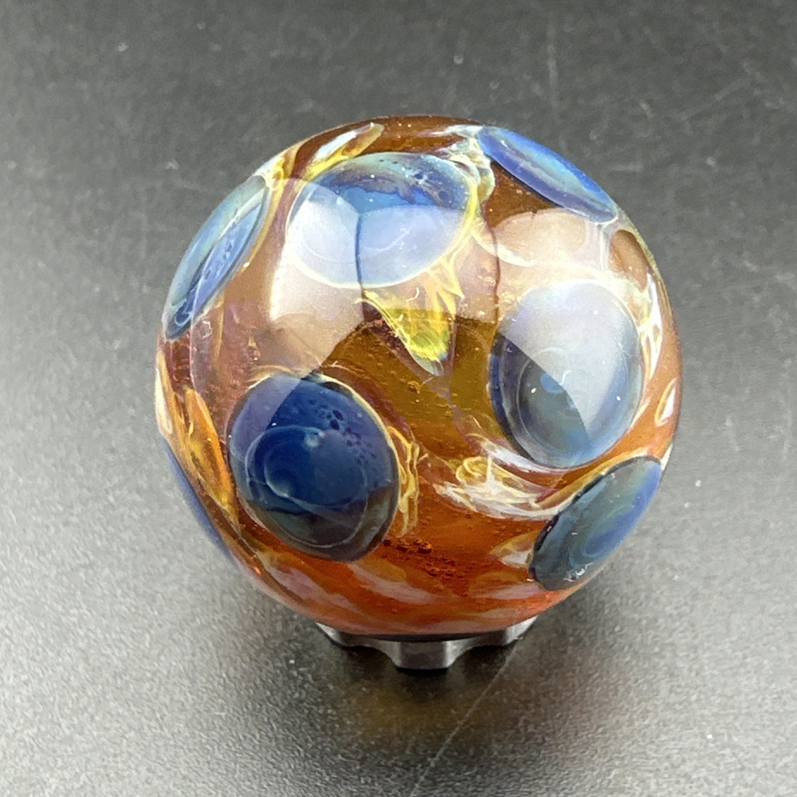 Contemporary Handmade Art Glass Marble 1.04″ Blue Spot MIB Translucent Core Boro
