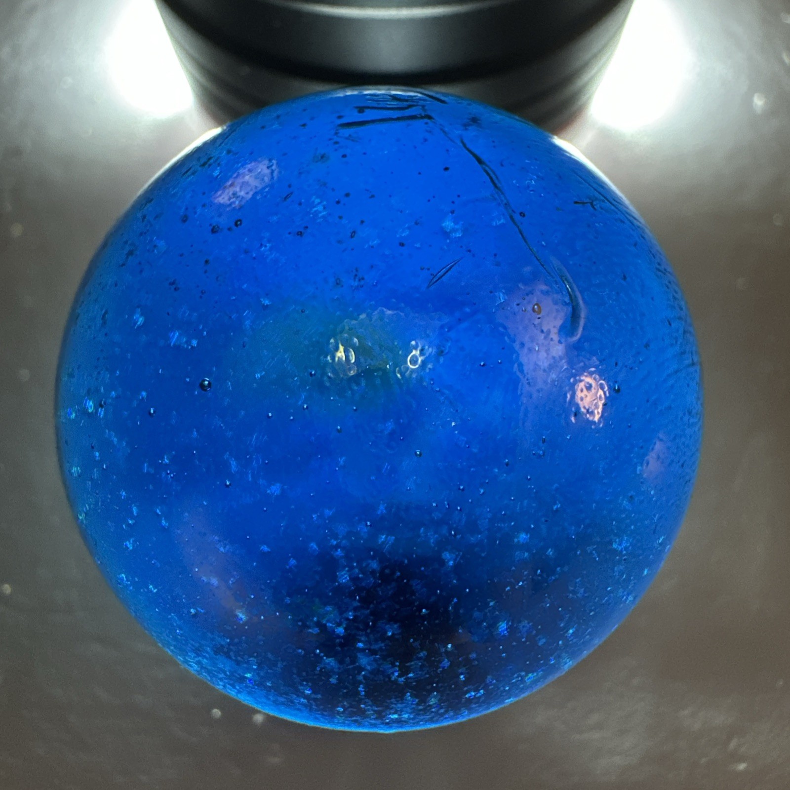 34mm Cobalt Blue Iridescent Glass Marble Vintage collectible No chips