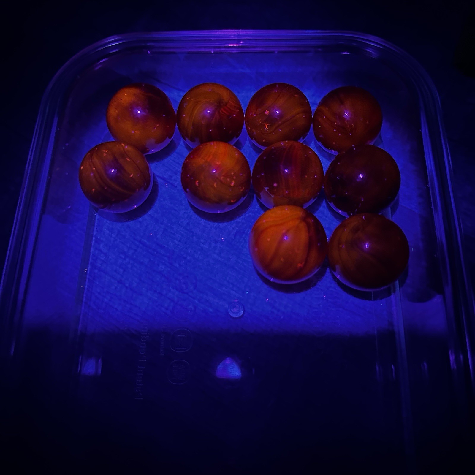 10 Clear Ruby Red Ghostly Cadmium Patch UV Reactive 1″ Larger Shooter Marbles