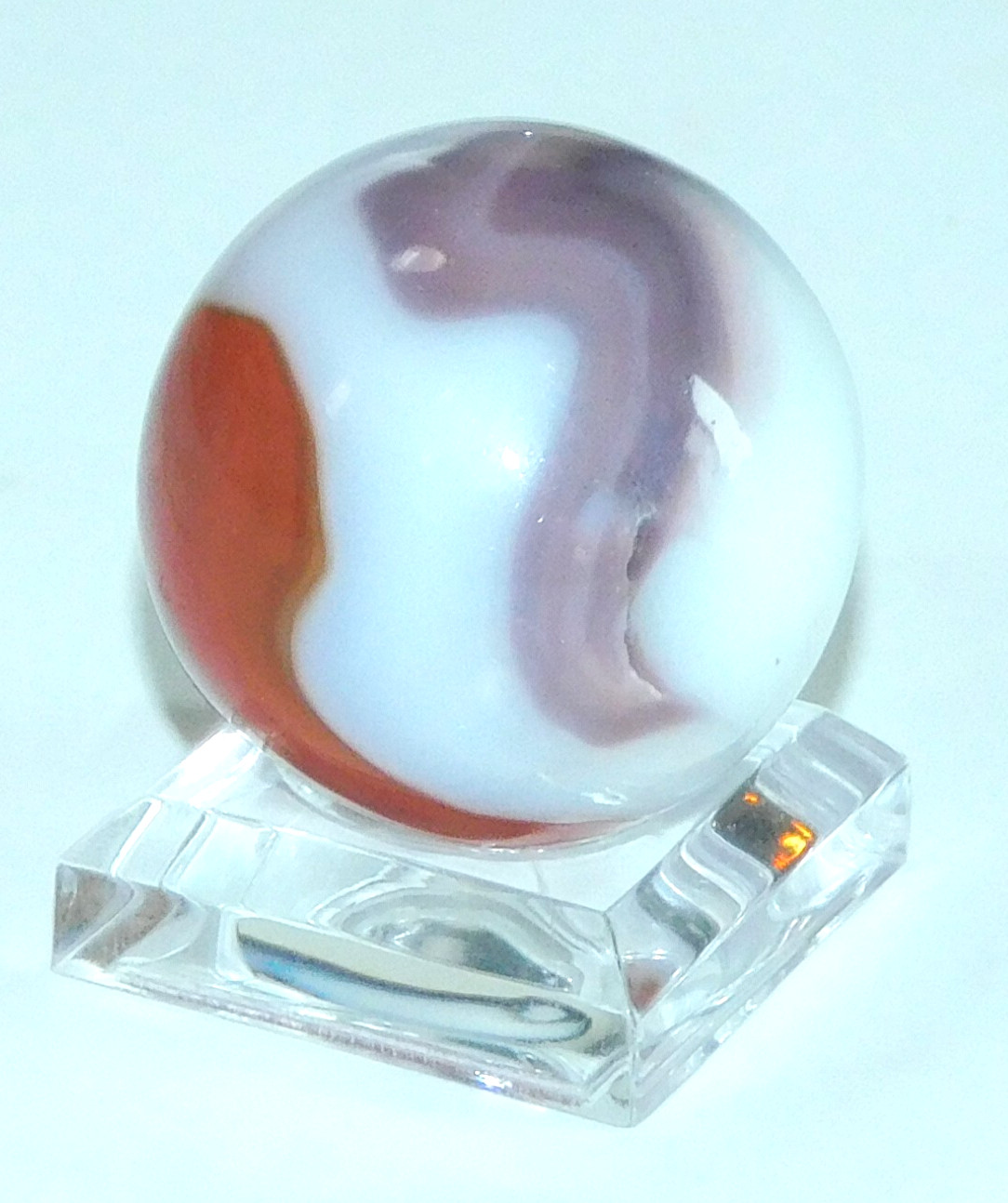 Vintage Marble Shooter Red Purple White Opaque Corkscrew Pontil 0.99″ #0-132