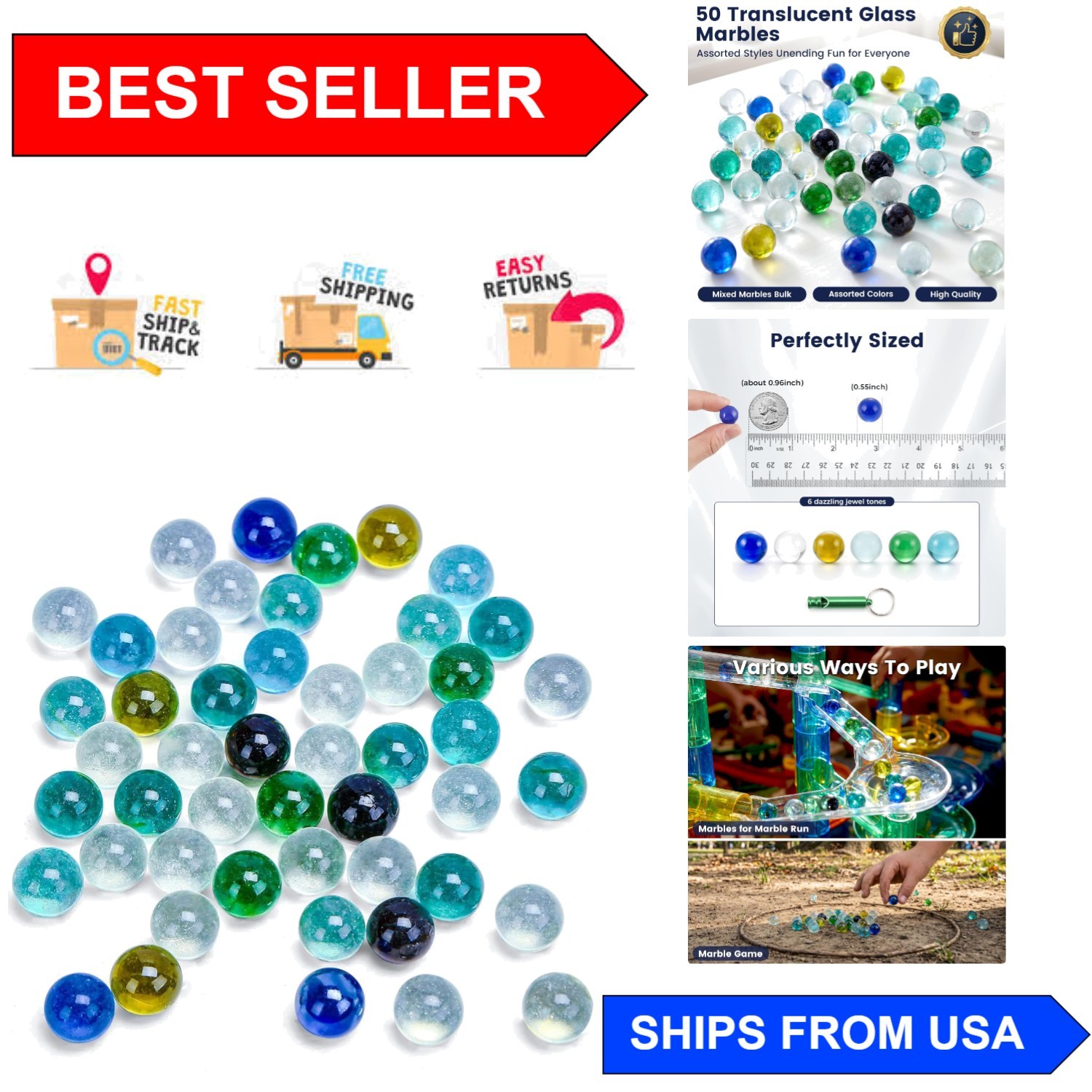 Delightful 50 Pack of Kids’ Glass Marbles with Free Whistle – Elevate Playtime!