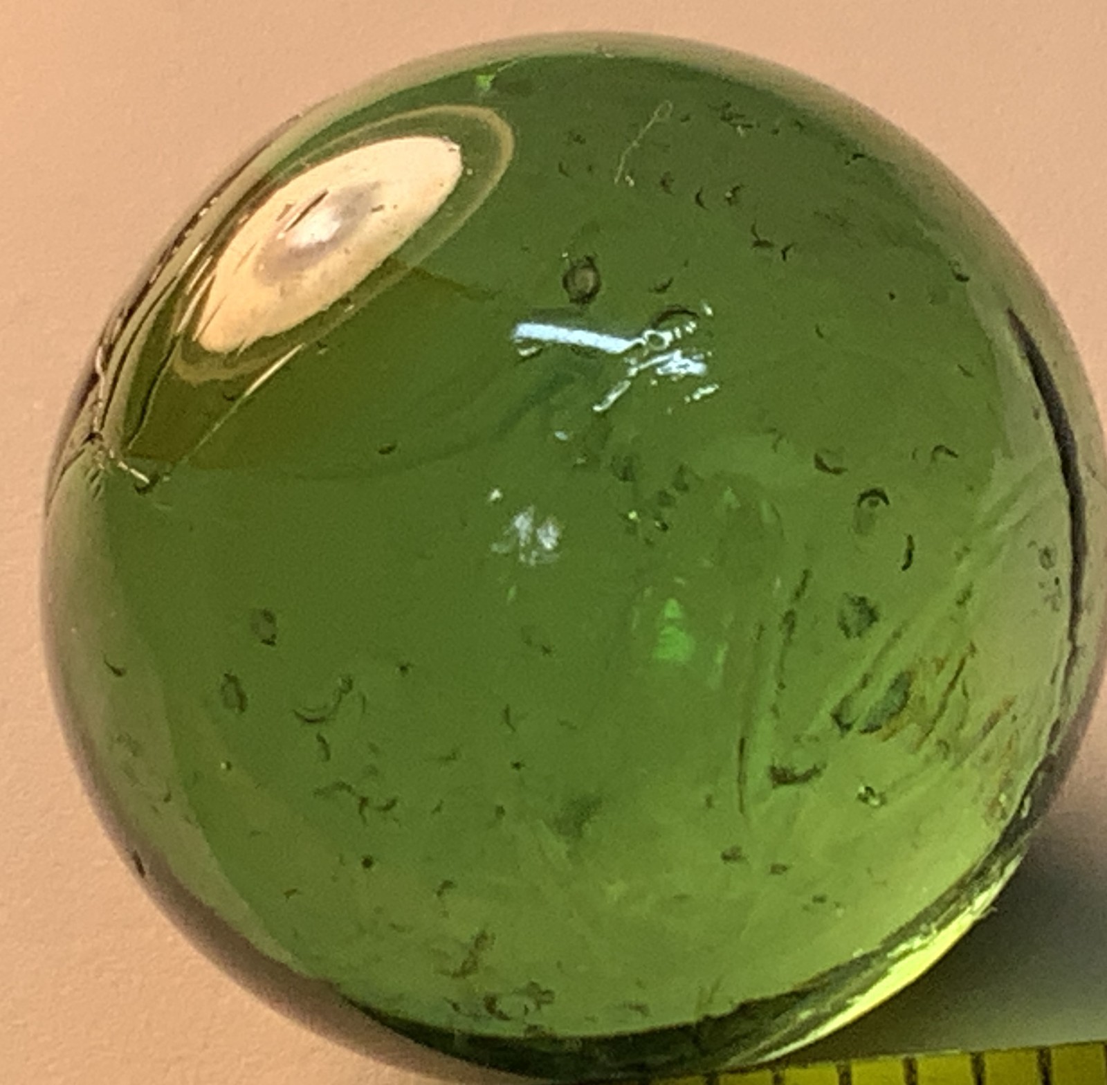 Large Green Translucent Glass Marble Shooter Swirl Bubbles 7/8”–1” As Found