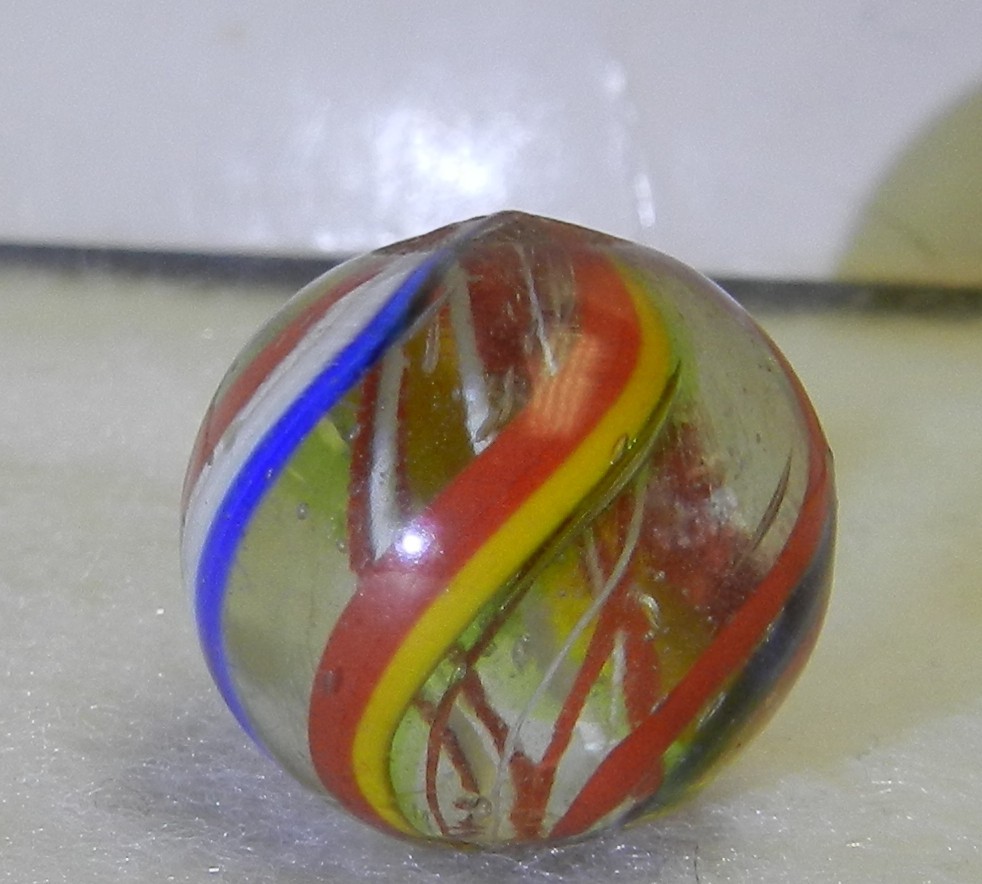 #20539m Rare Red and White Latticino Swirl German Handmade Marble .70 In Mint–