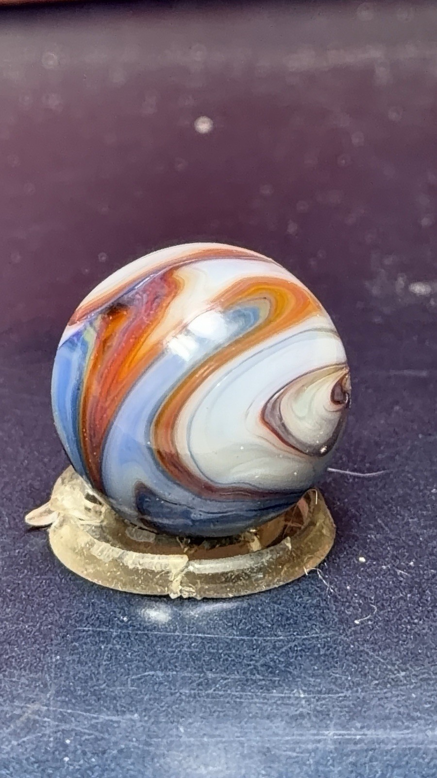 Large Vintage Peltier Glass NLR Liberty Marble .72” Mint- Condition With Drizzle