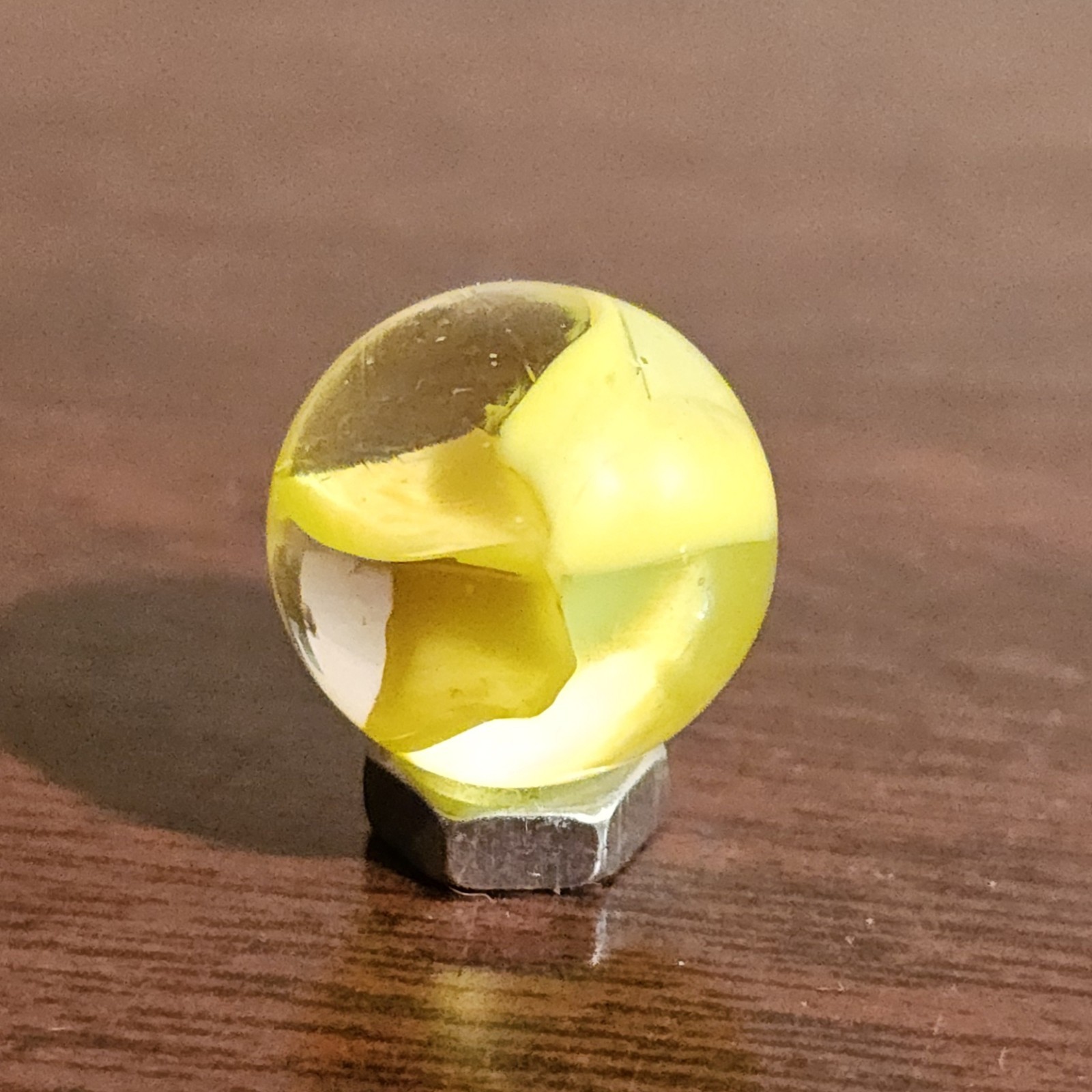 Vintage C. E. Bogard Yellow Hybrid Cats Eye Magnesium Glow Clear .593 Marble