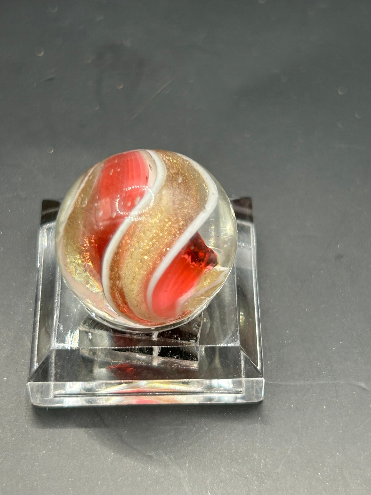 Antique German Cranberry Ribbon Core Lutz Marble 11/16″ Mint+ E2.3