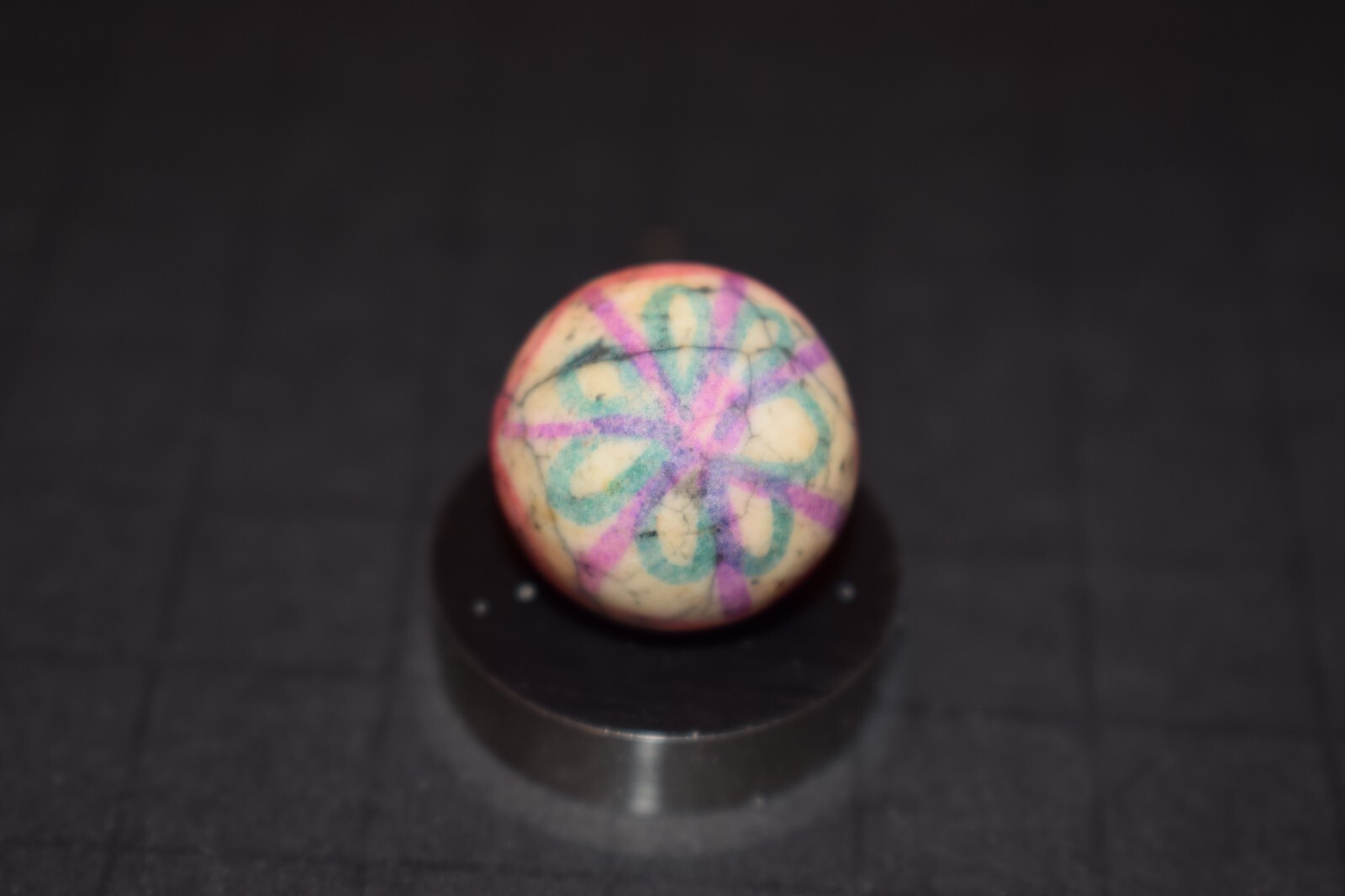Antique Hand Painted, Fired Clay Abstract Flowers toy art Marble Size .750″=3/4