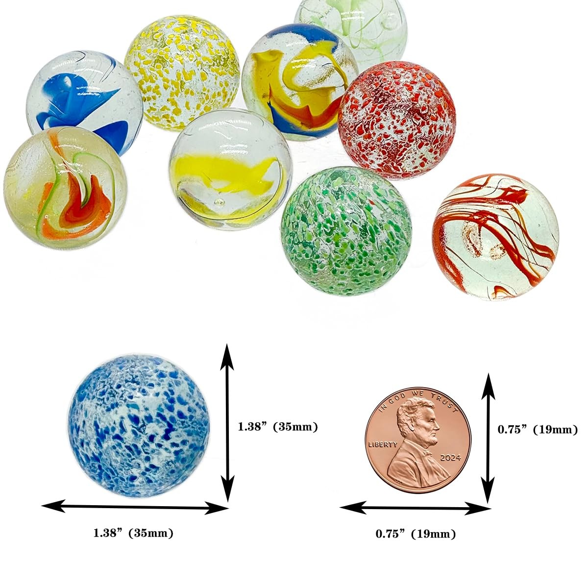 Glass Marbles 35mm Assorted 10pc Game Play Home Decor Educational Gift