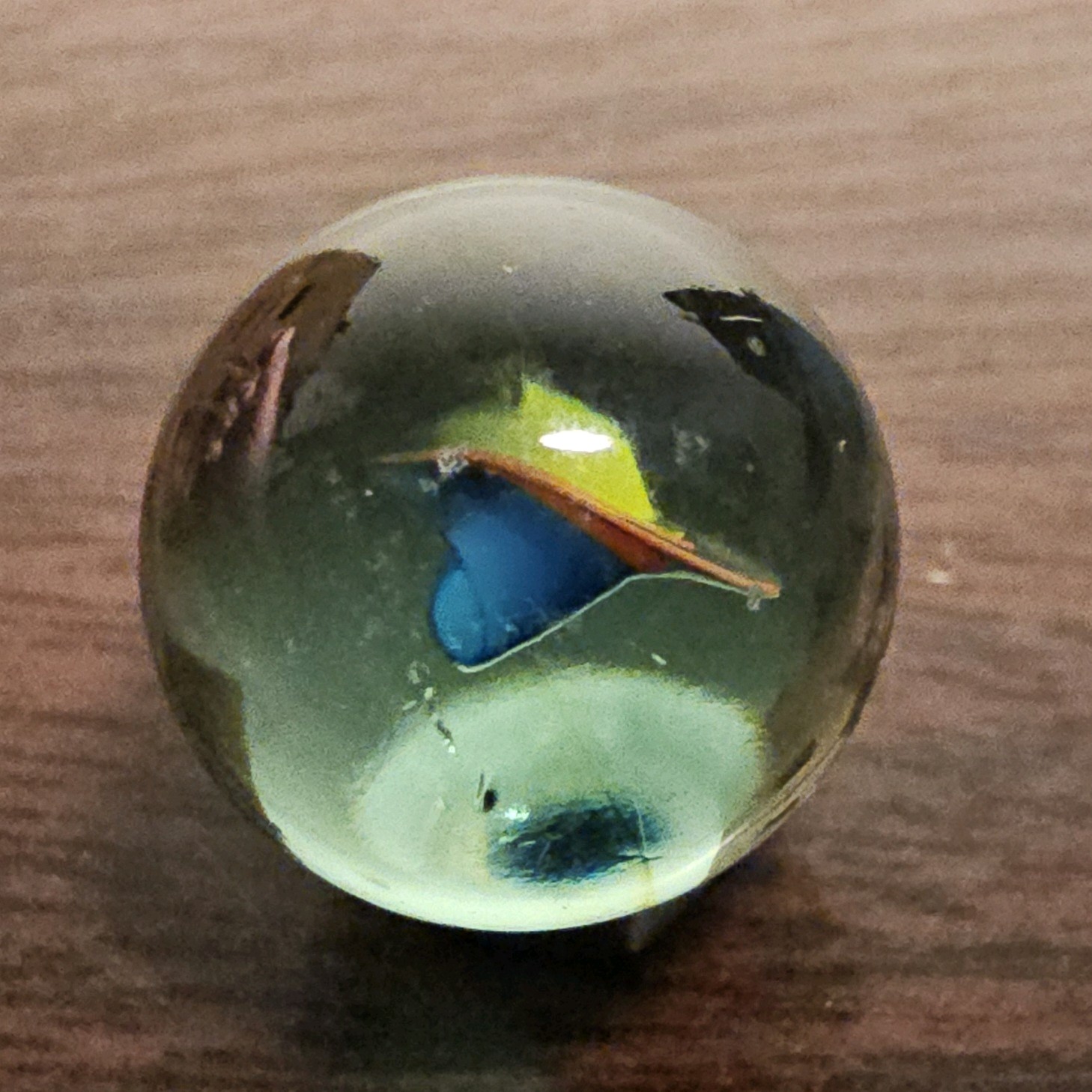 Vintage Blue Yellow Red Tri-color Banana .625 Dark Coke Glass Marble