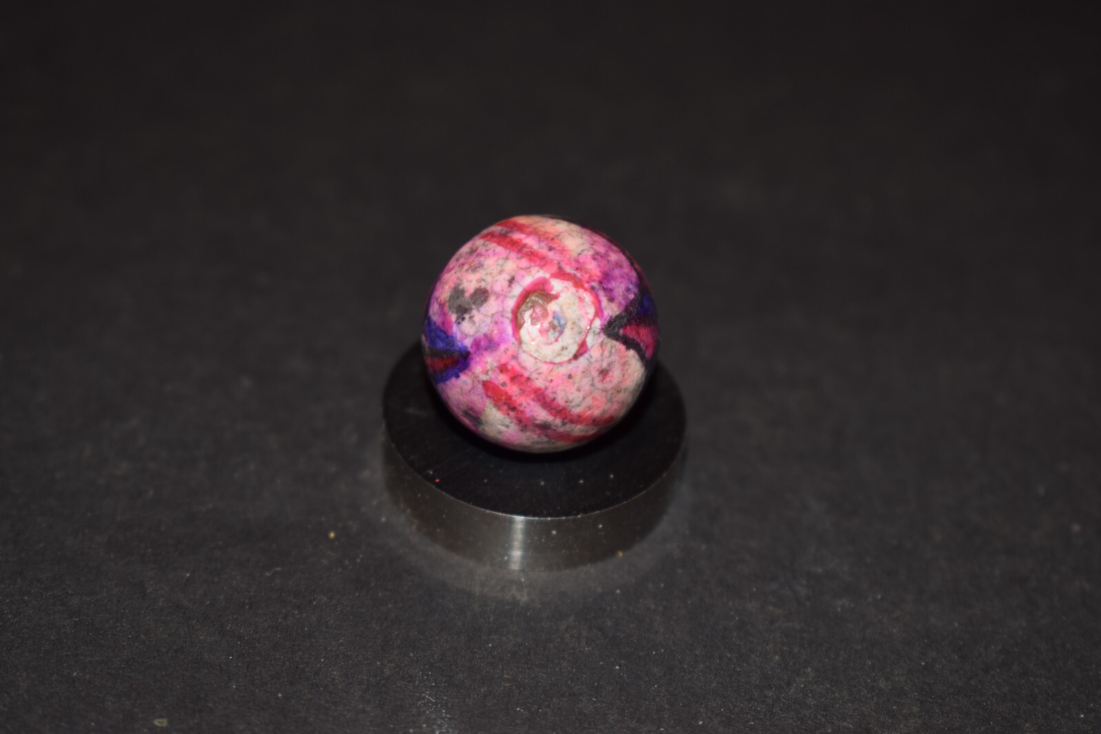 Antique Hand Painted, Fired Clay Abstract Star Marble Shooter Size .765″ VGC