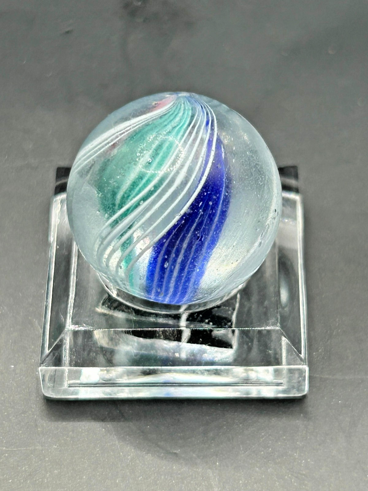 Antique German Divided Core Swirl Marble Latticino Ribbon 12/32 Mint- E1.25