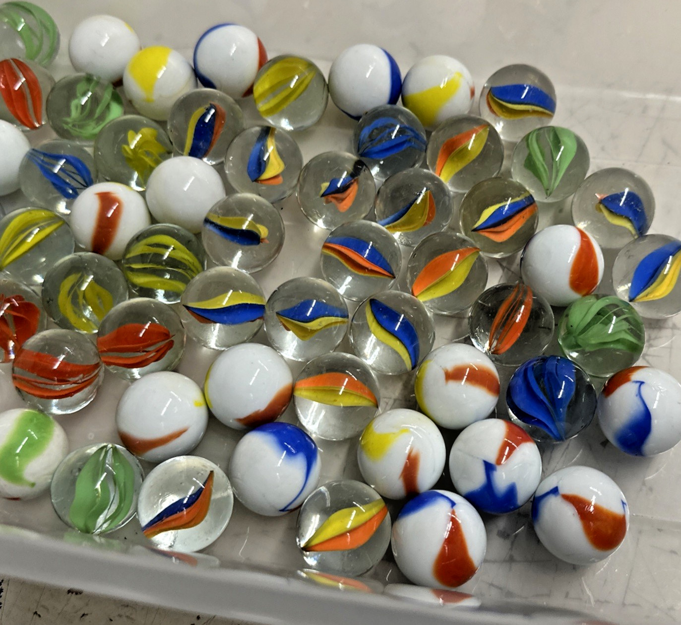 (60) Glass Shooter Marbles Bulk, Assorted Colors 3-Types, (20) Each Style