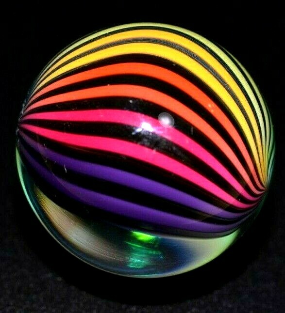 FRITZ LAUENSTEIN GLASS MARBLE/1.140″-3/4 RAINBOW WEIRDO-1/4 IS CLEAR VIEW-CENTER