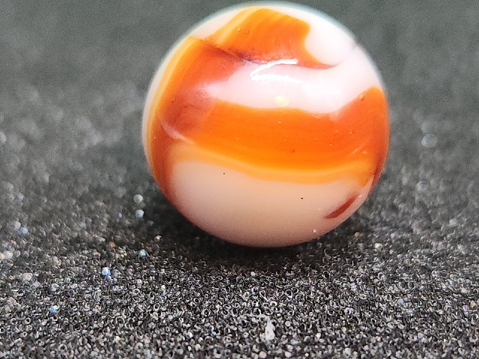 Vintage Glass Marble Opaque Milk White Brown Orange Yellow Border Swirl Layered