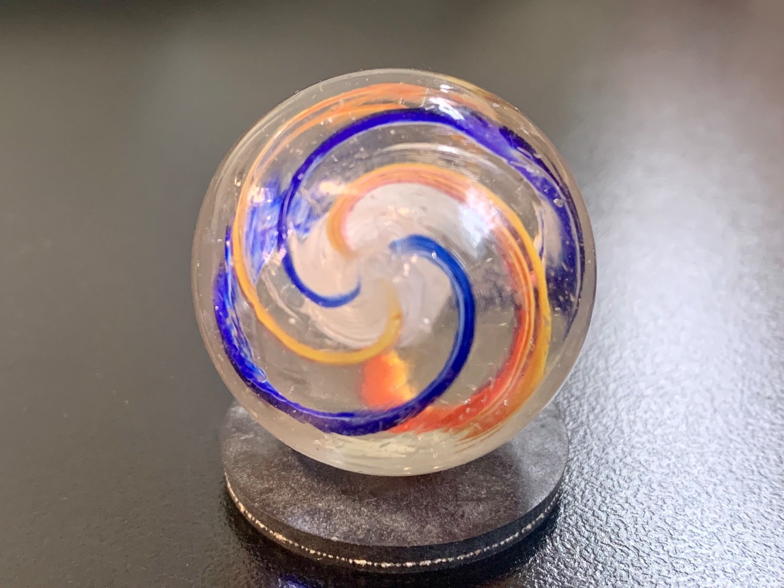 Antique German Latticinio Core Swirl Glass Marble 27.7 mm 1.1 in
