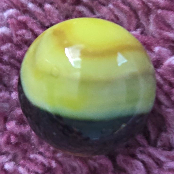 Single Glass Toy Marble, Yellow White Black Swirl Style, Machine Made