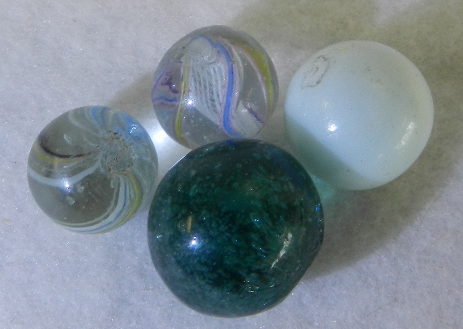 #20503m Vintage Group or Lot of 4 German Handmade Glass Marbles .50 to .66 In